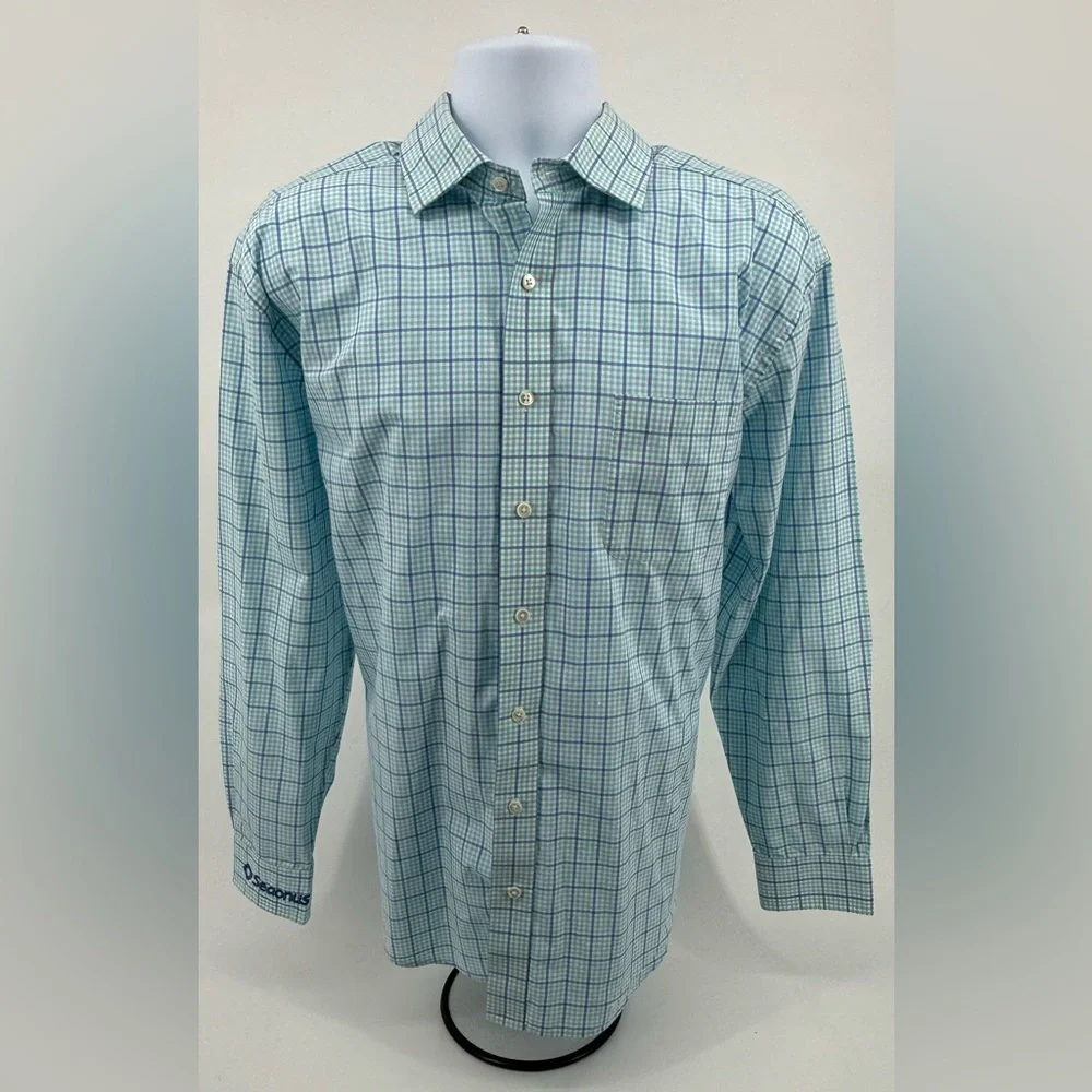 Vineyard Vines Cooper Shirt Aqua Plaid Check Long Sleeve Men’s XL Logo on Sleeve